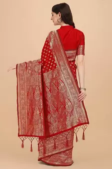Red Woven Banarasi Saree Without Blouse