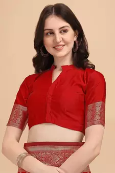 Red Woven Banarasi Saree Without Blouse
