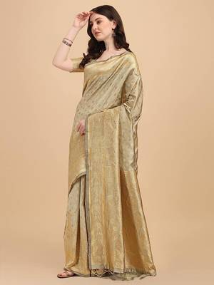 Cream Woven Banarasi Saree Without Blouse 2