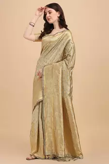 Cream Woven Banarasi Saree Without Blouse