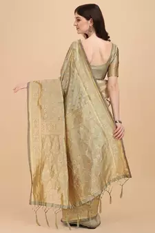 Cream Woven Banarasi Saree Without Blouse