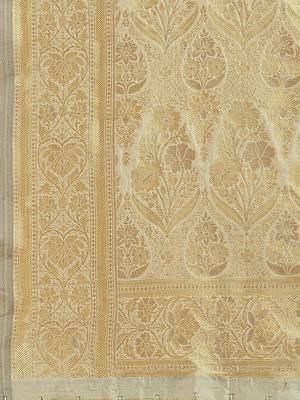 Cream Woven Banarasi Saree Without Blouse 4