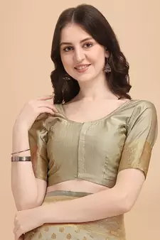 Cream Woven Banarasi Saree Without Blouse