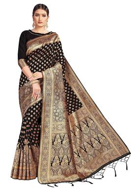 Black Woven Banarasi Saree Without Blouse 1