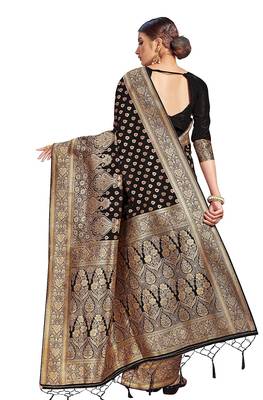 Black Woven Banarasi Saree Without Blouse 2