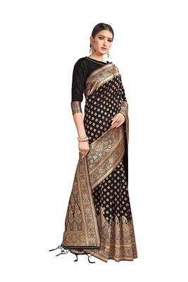 Black Woven Banarasi Saree Without Blouse 3