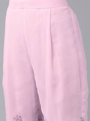 Handmade Baby Pink Georgette Lucknowi Chikankari Women Unstitched Suit Piece 3