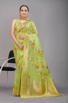 Green Woven Art Silk Saree With Blouse