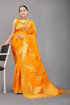 Orange Woven Art Silk Saree With Blouse