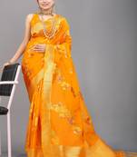 Orange Woven Art silk blend Saree With Blouse