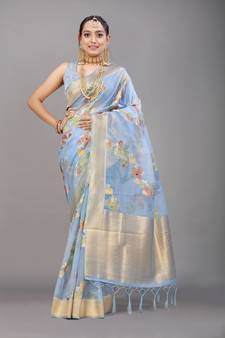 Sky Blue Woven Art Silk Saree With Blouse
