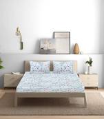 Siroki Bond White Premium Cotton Printed Bedsheets with Pillow Cover