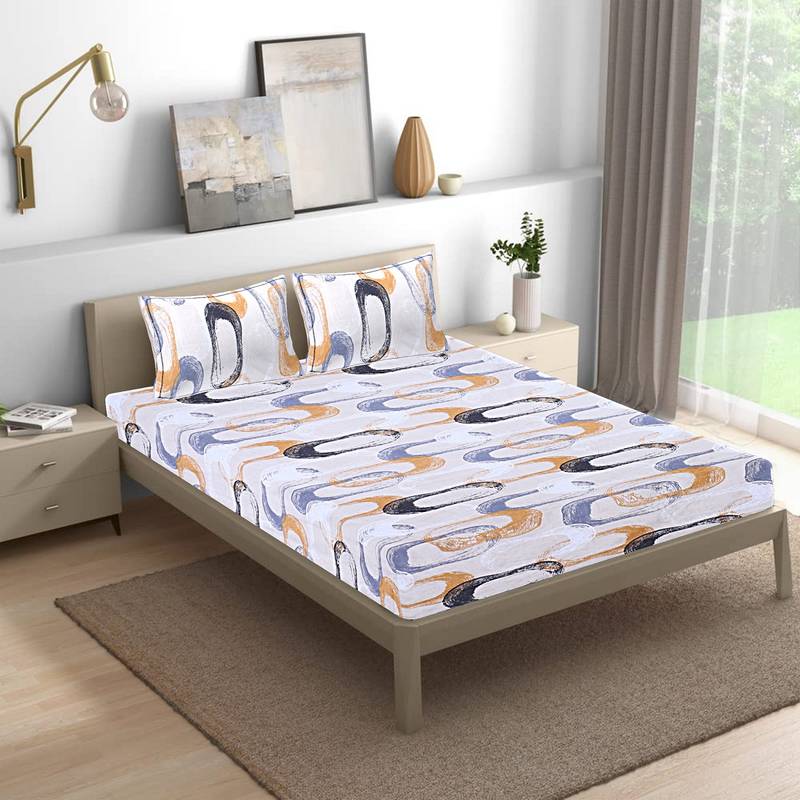 Siroki Bond cream Premium Cotton Printed Bedsheets with Pillow Cover