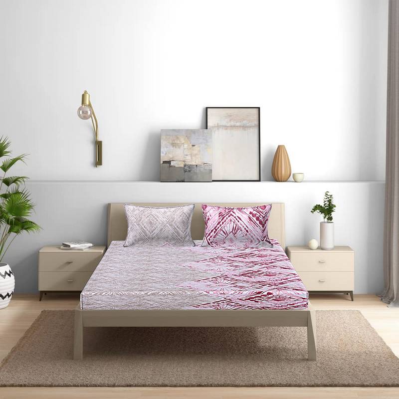 Siroki Bond Off White Premium Cotton Printed Bedsheets with Pillow Cover
