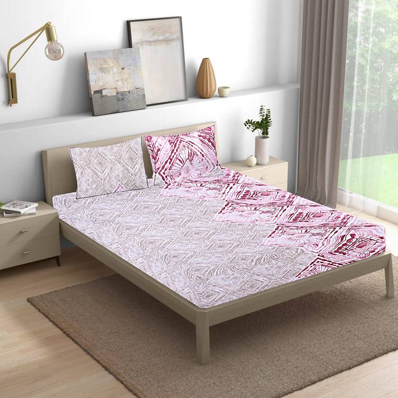 Siroki Bond Off White Premium Cotton Printed Bedsheets with Pillow Cover