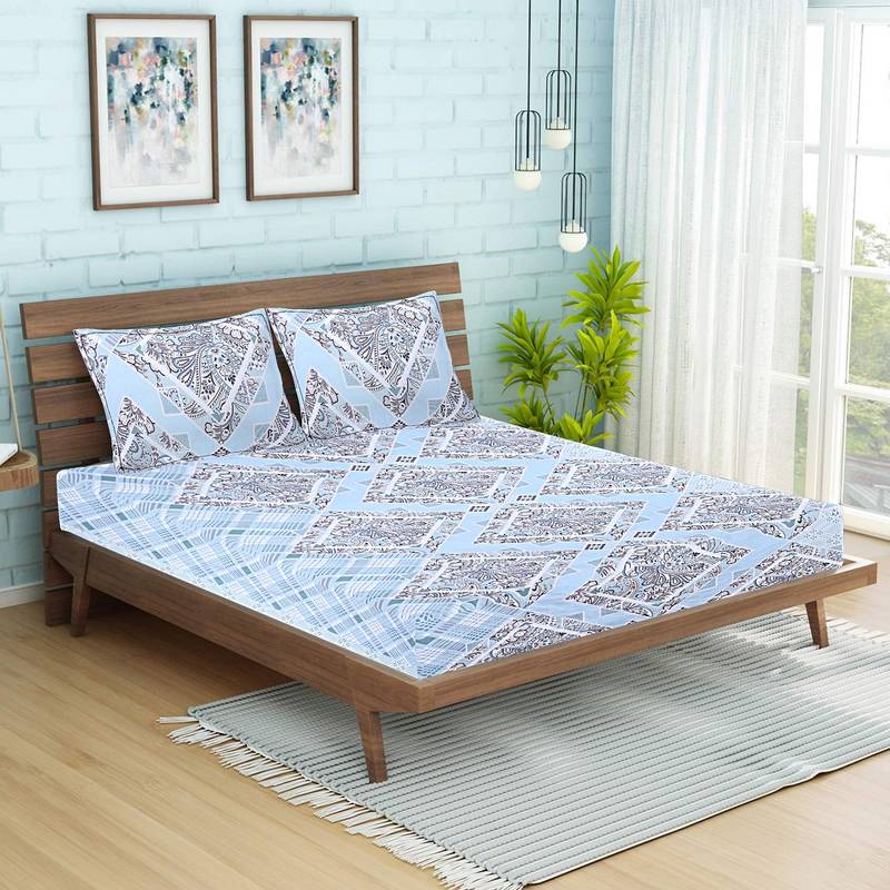 Siroki Bond Purple Premium Cotton Printed Bedsheets with Pillow Cover