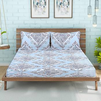Siroki Bond Purple Premium Cotton Printed Bedsheets with Pillow Cover 1