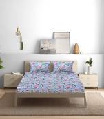 Siroki Bond Silver Premium Cotton Printed Bedsheets with Pillow Cover