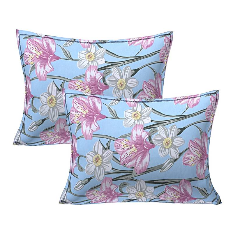 Siroki Bond Silver Premium Cotton Printed Bedsheets with Pillow Cover