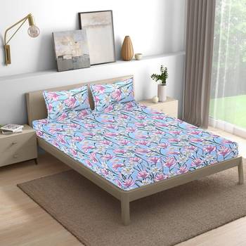 Siroki Bond Silver Premium Cotton Printed Bedsheets with Pillow Cover 2