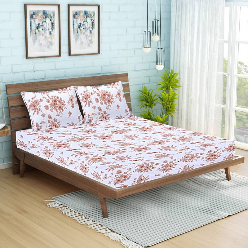 Siroki Bond coffee Premium Cotton Printed Bedsheets with Pillow Cover