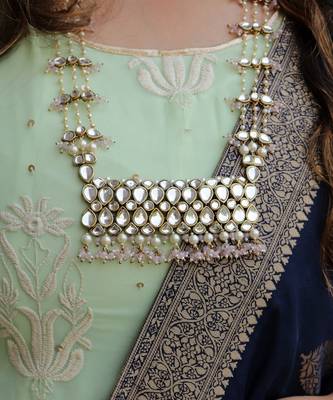 Pastel Pink Beads Kundan Necklace Set  1