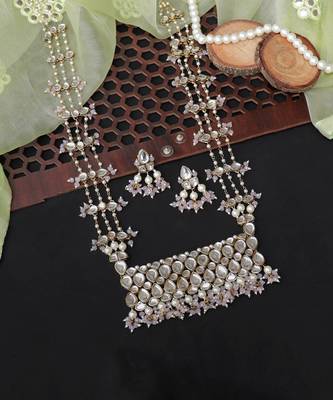 Pastel Pink Beads Kundan Necklace Set  2