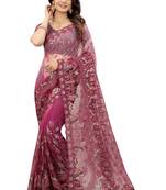 Purple embroidered net saree with blouse