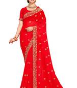 Red embroidered georgette saree with blouse