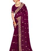 Purple embroidered georgette saree with blouse