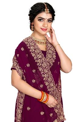 Purple embroidered georgette saree with blouse 2