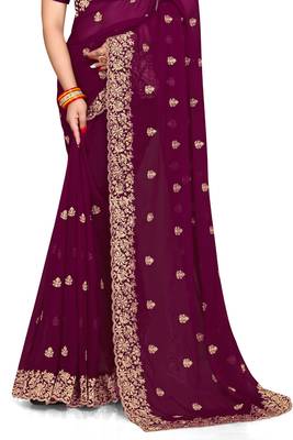 Purple embroidered georgette saree with blouse 3
