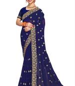 Navy blue embroidered georgette saree with blouse