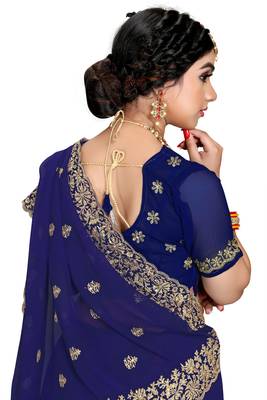 Navy blue embroidered georgette saree with blouse 2