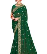 Green embroidered georgette saree with blouse