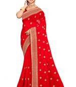 Red embroidered georgette saree with blouse