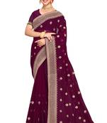 Purple embroidered georgette saree with blouse