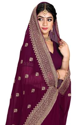 Purple embroidered georgette saree with blouse 2