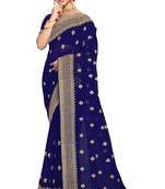 Navy blue embroidered georgette saree with blouse
