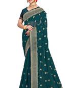 Teal embroidered georgette saree with blouse