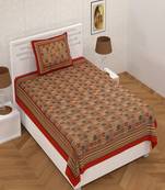 Red Border Golden Multicolor Checkered 180 TC 100% Cotton Single Bed Sheet With 1 Pillow Cover
