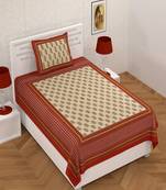 Red Border Cream Base Paisley Pattern 150 TC 100% Cotton Single Bed Sheet With 1 Pillow Cover