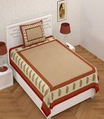 Red Flora Gold Bunch 180 TC Cotton Single Bed Sheet With 1 Pillow Cover