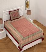 Maroon Border Floral Printed 150 TC 100% Cotton Single Bed Sheet With Pillow Cover