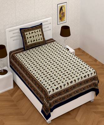 Rajasthani Animal Printed 150 TC 100% Cotton Single Bed Sheet With 1 Pillow Cover 2