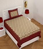 Gold Paisley Print 180 TC 100% Cotton Single Bed Sheet With 1 Pillow Cover