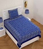 Blue Base Floral Printed 150 TC 100% Cotton Single Bed Sheet With 1 Pillow Cover