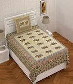 Satrangi Golden Elephant Printed 180 TC Super Fine Cotton Single Bed Sheet With 1 Pillow Cover