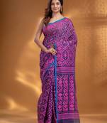 Navy Blue Silk Cotton Handwoven Soft Jamdani Saree With Allover Nakshi Design Without Blouse