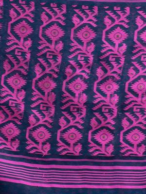 Navy Blue Silk Cotton Handwoven Soft Jamdani Saree With Allover Nakshi Design Without Blouse 5